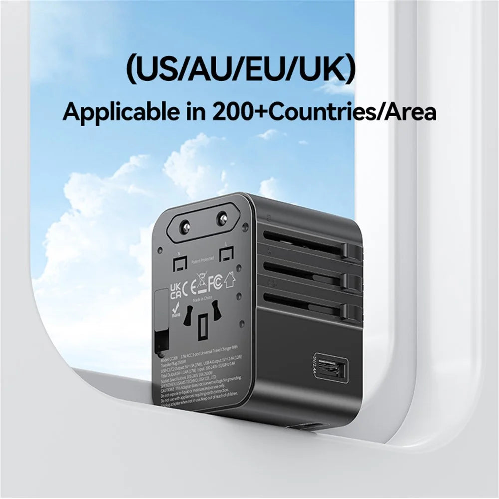 USAMS CC308 T68 17W Travel Adapter Dual Type-C + USB-A Multi-Country Converter 2500W Wall Charger - 6