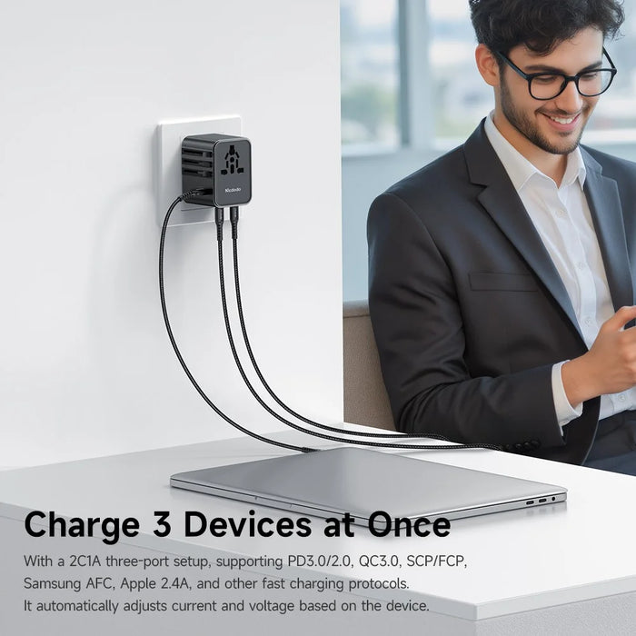MCDODO CP-3260 MDD G5 Series 25W Dual Type-C + USB-A Universal Travel Charging Adapter Charger with USB-C to USB-C Cable - 5