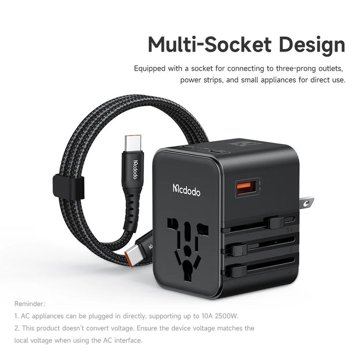MCDODO CP-3260 MDD G5 Series 25W Dual Type-C + USB-A Universal Travel Charging Adapter Charger with USB-C to USB-C Cable - 6