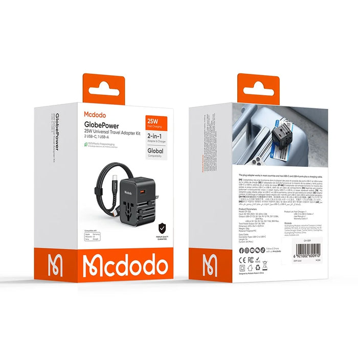 MCDODO CP-3260 MDD G5 Series 25W Dual Type-C + USB-A Universal Travel Charging Adapter Charger with USB-C to USB-C Cable - 7