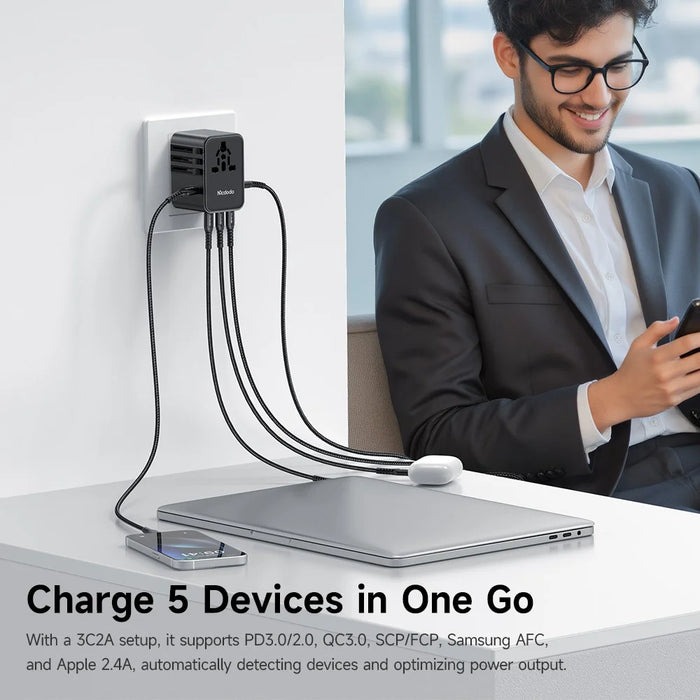 MCDODO CP-3270 MDD G5 Series 45W 3 USB-C + 2 USB-A Universal Travel Power Adapter Charger with USB-C to USB-C Cable - 5