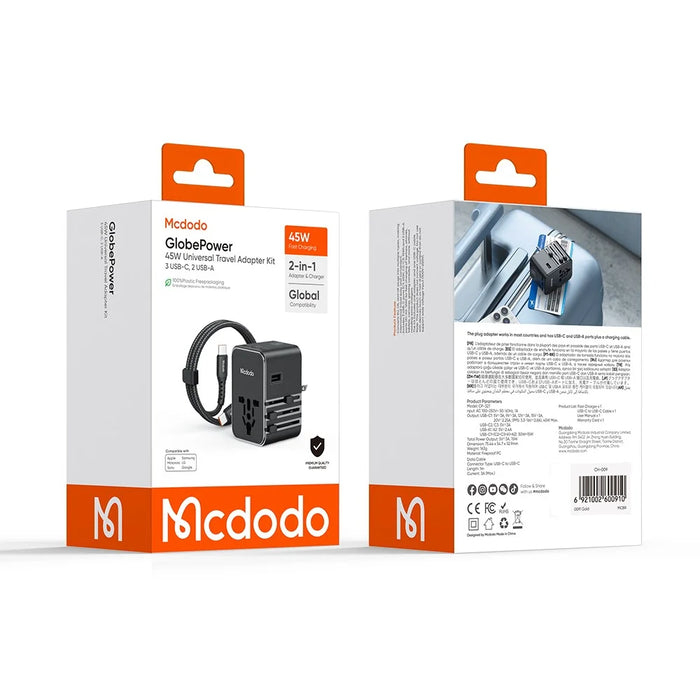 MCDODO CP-3270 MDD G5 Series 45W 3 USB-C + 2 USB-A Universal Travel Power Adapter Charger with USB-C to USB-C Cable - 7