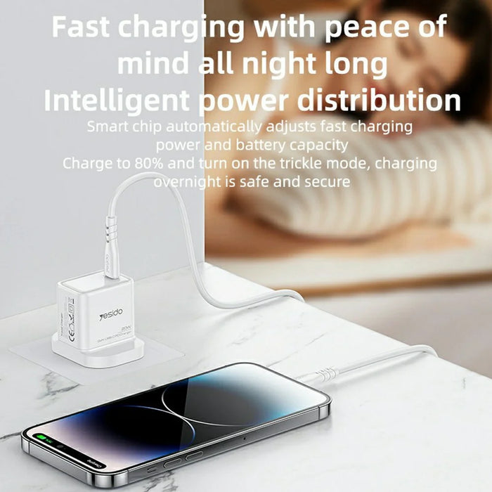 YESIDO YC79 Single USB-C Port GaN Charger PD 20W Fast Charging Wall Charger, UK Plug for Smartphone  /  Tablet - 5