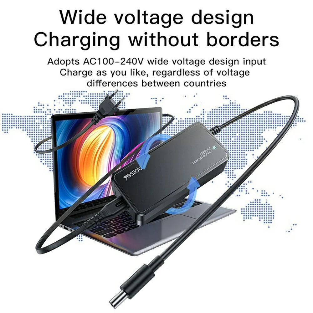 YESIDO CG11E Laptop Charger Kit 65W Fast Charging Power Adapter Compatible with Multiple Laptop Models - EU Plug - 5