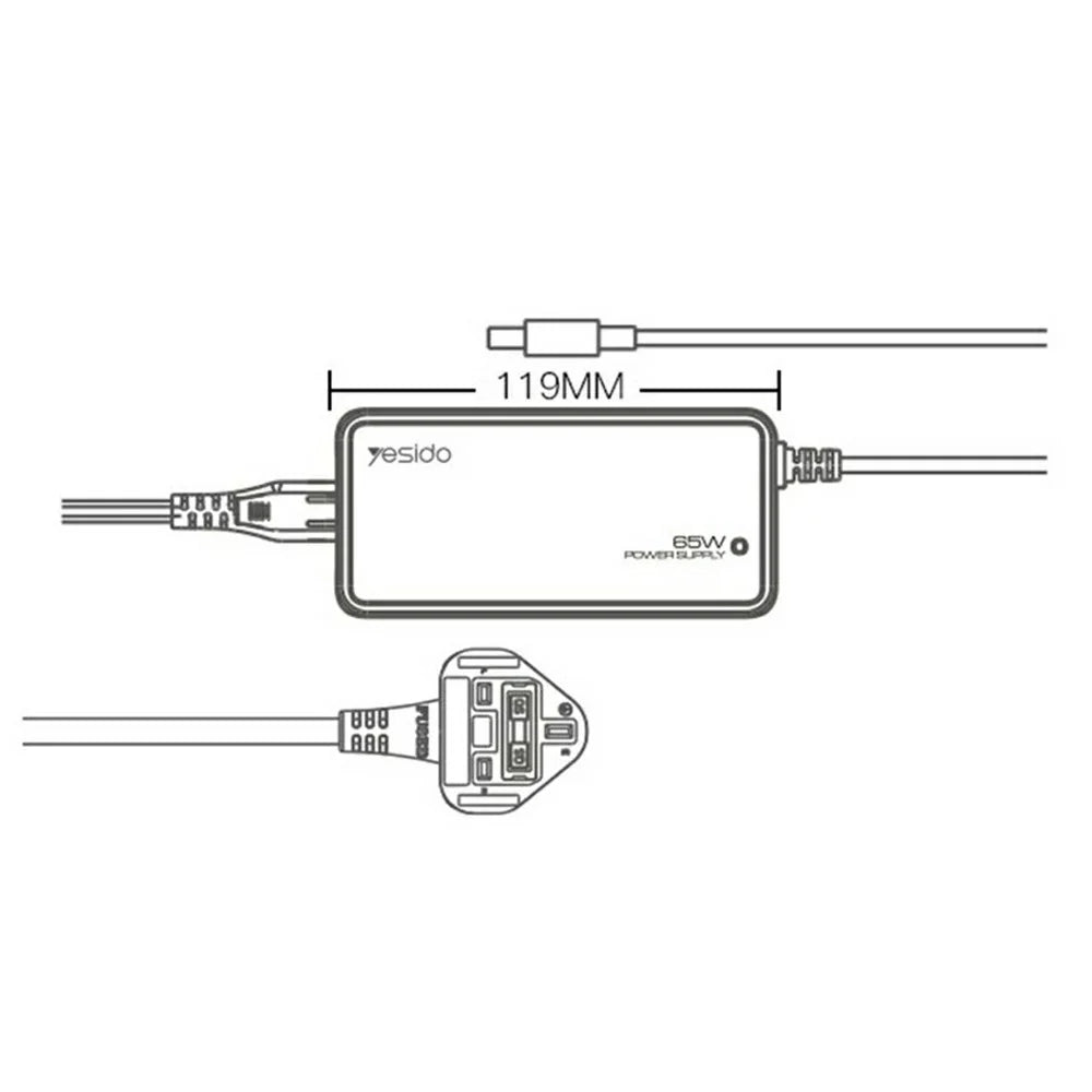 YESIDO CG11K Laptop Charger Kit 65W Power Adapter with 14 DC Connectors - UK Plug - 6