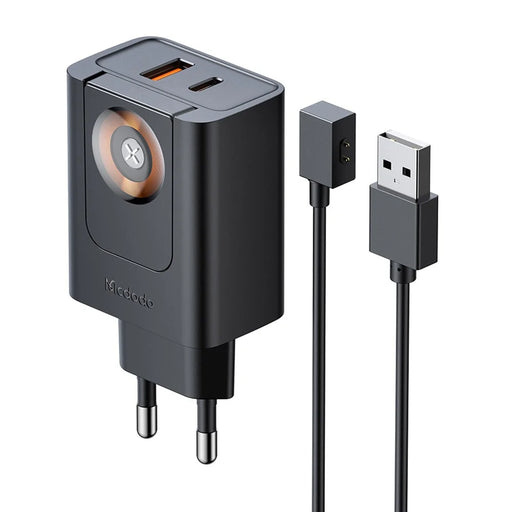 MCDODO CH-3700 2 in 1 Wireless Smart Watch + Travel Charger 30W USB-A / USB-C Fast Charging Wall Charger - EU Plug - 1