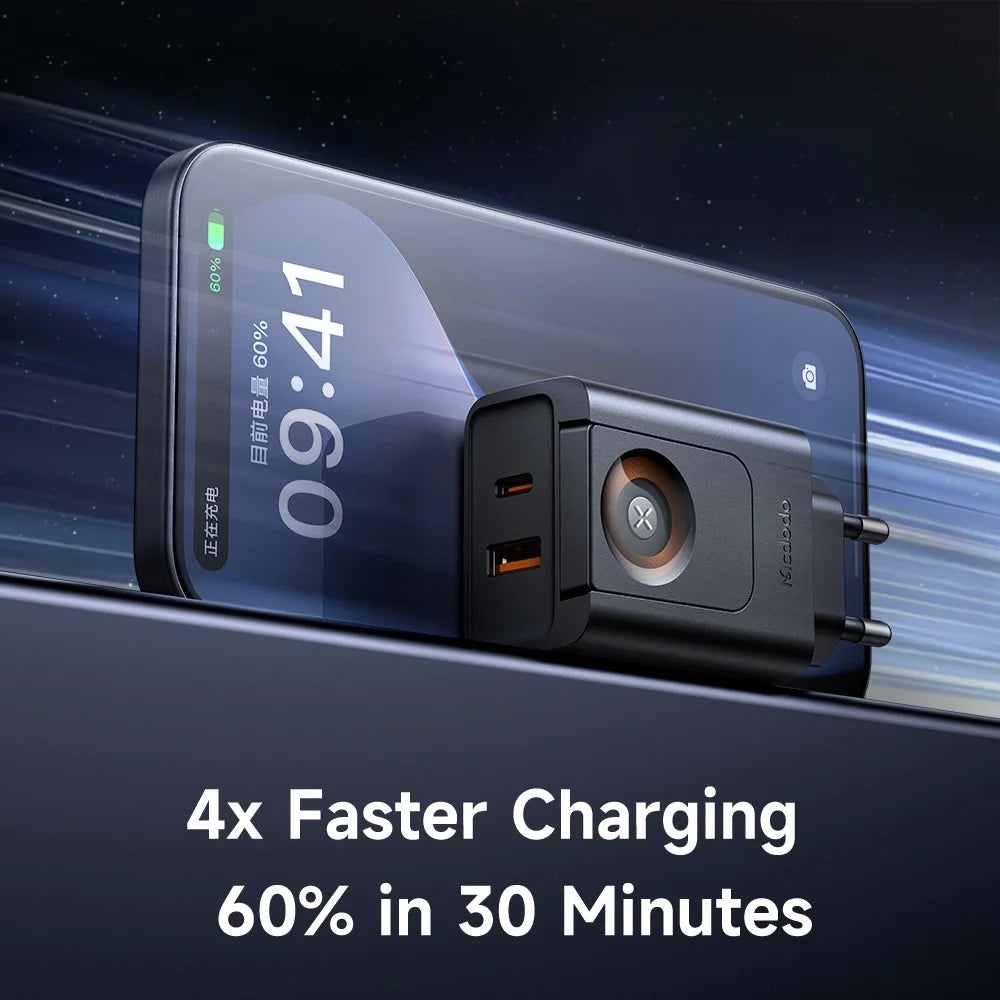 MCDODO CH-3700 2 in 1 Wireless Smart Watch + Travel Charger 30W USB-A / USB-C Fast Charging Wall Charger - EU Plug - 6