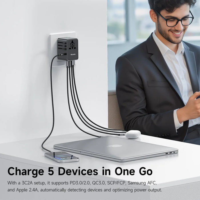 MCDODO CP-5980 MDD G5 Series 70W Global Wall Charger 3 USB-C + 2 USB-A Universal Travel Adapter Charger Set with Type-C Cable - 5