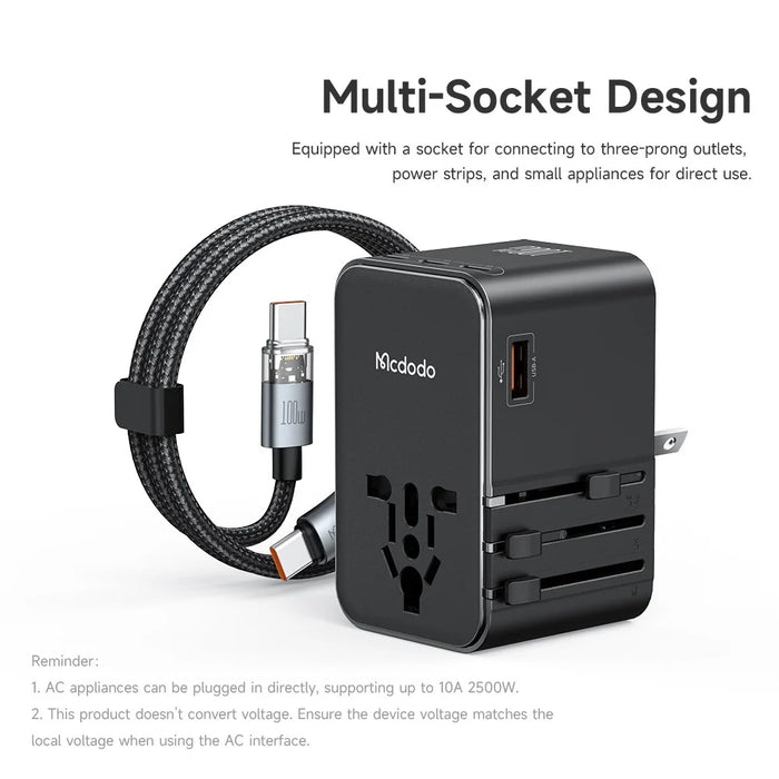 MCDODO CP-6140 MDD G5 Series 100W Universal Travel Adapter Charger 3 USB-C + USB-A Wall Charger Set with Type-C Cable - 6