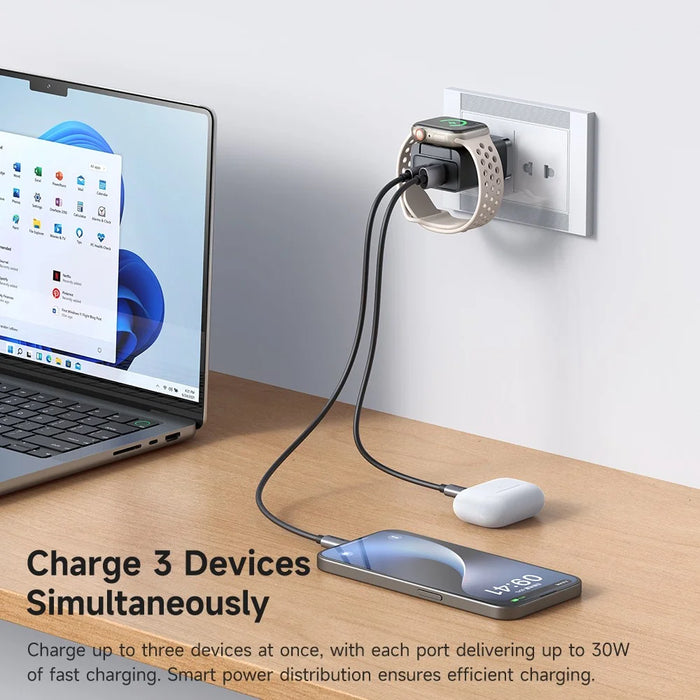 MCDODO CH-5040 MDD 2 in 1 Wall Charger with Watch Wireless Charging Portable Travel Charger 30W USB-A / USB-C - US Plug - 3
