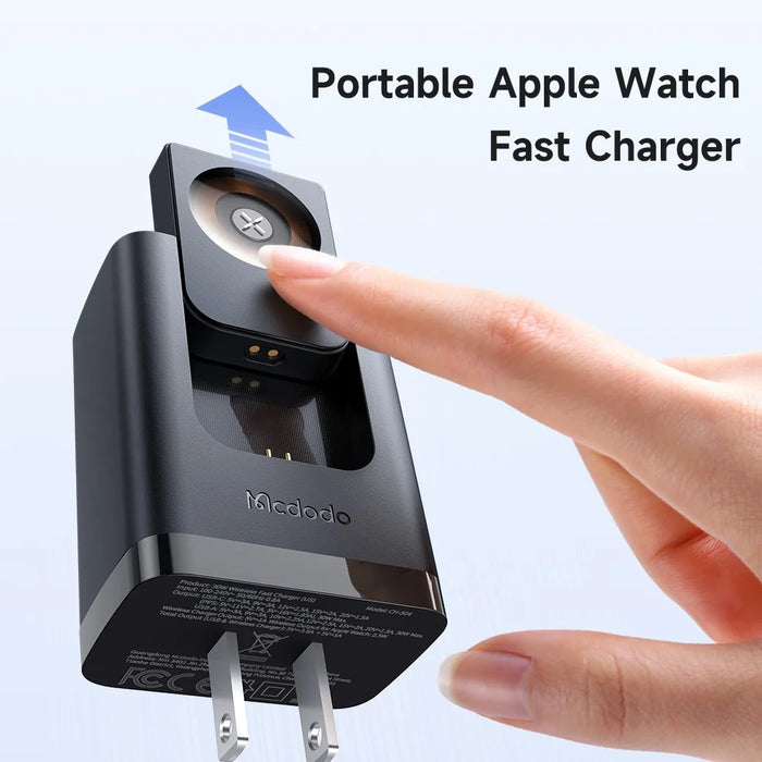MCDODO CH-5040 MDD 2 in 1 Wall Charger with Watch Wireless Charging Portable Travel Charger 30W USB-A / USB-C - US Plug - 4