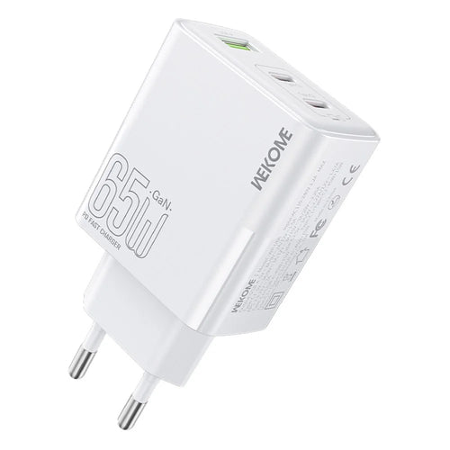 WEKOME WP-U66 PD 65W GaN Charger USB-A + Dual Type-C Ports Fast Charging Adapter - EU Plug - 1