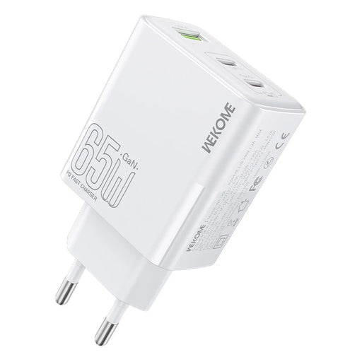 WEKOME WP-U66 PD 65W GaN Charger USB-A + Dual Type-C Ports Fast Charging Adapter - EU Plug - 1