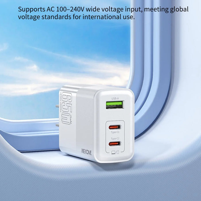 WEKOME WP-U66 PD 65W GaN Charger USB-A + Dual Type-C Ports Fast Charging Adapter - EU Plug - 7