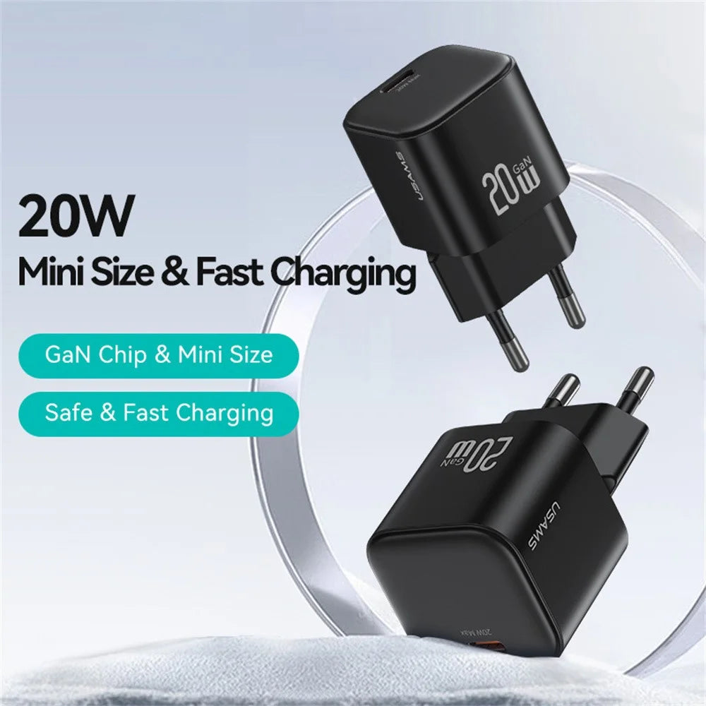 USAMS CC260 20W GaN Fast Charger Mini Power Adapter Type-C Port for Quick Charging - EU Plug - 3