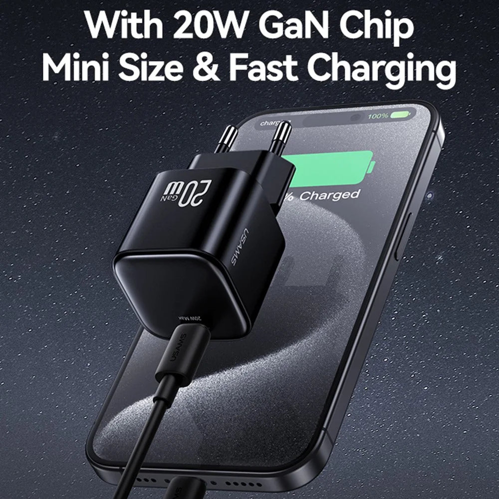 USAMS CC260 20W GaN Fast Charger Mini Power Adapter Type-C Port for Quick Charging - EU Plug - 4