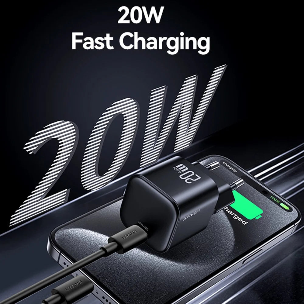 USAMS CC260 20W GaN Fast Charger Mini Power Adapter Type-C Port for Quick Charging - EU Plug - 5