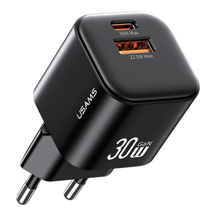 USAMS CC263 30W GaN Charger Dual Port USB-C + USB-A Fast Charging Mini Adapter for Travel / Home Use - 1
