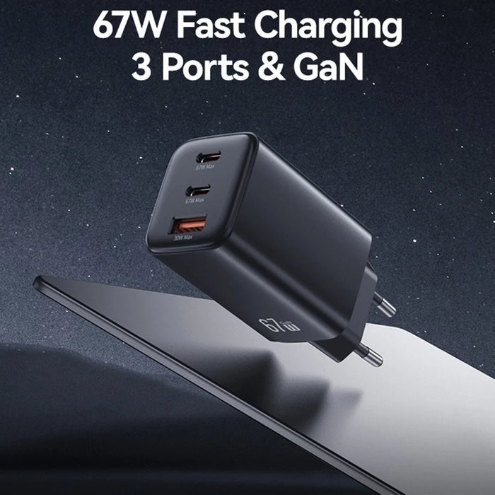 USAMS CC265 67W GaN Charger Fast Charging 3-Port USB Power Adapter - EU Plug - 4