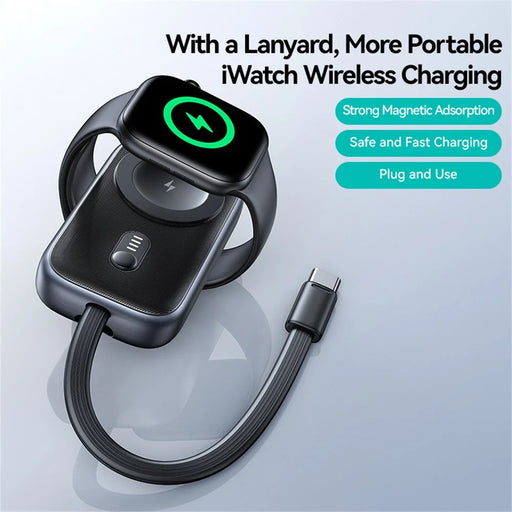 USAMS CD245 Wireless Charger for Watch 1200mAh Power Bank with Built-In Type-C Cable 2.5W Fast Charging - Tarnish - 2