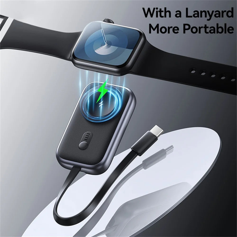 USAMS CD245 Wireless Charger for Watch 1200mAh Power Bank with Built-In Type-C Cable 2.5W Fast Charging - Tarnish - 3