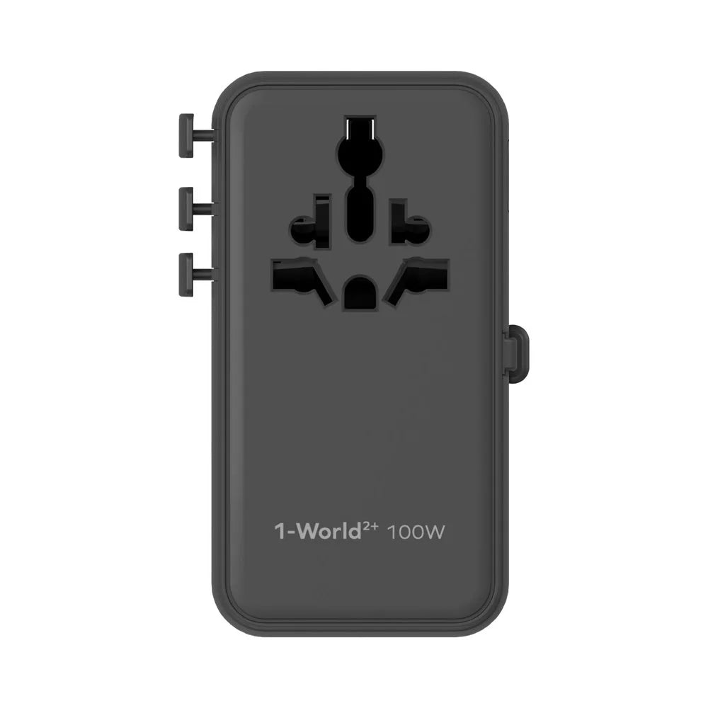 MOMAX 1-World 2 GaN Global Travel Adapter 100W International Wall Charger with Built-In Cable - Black - 5