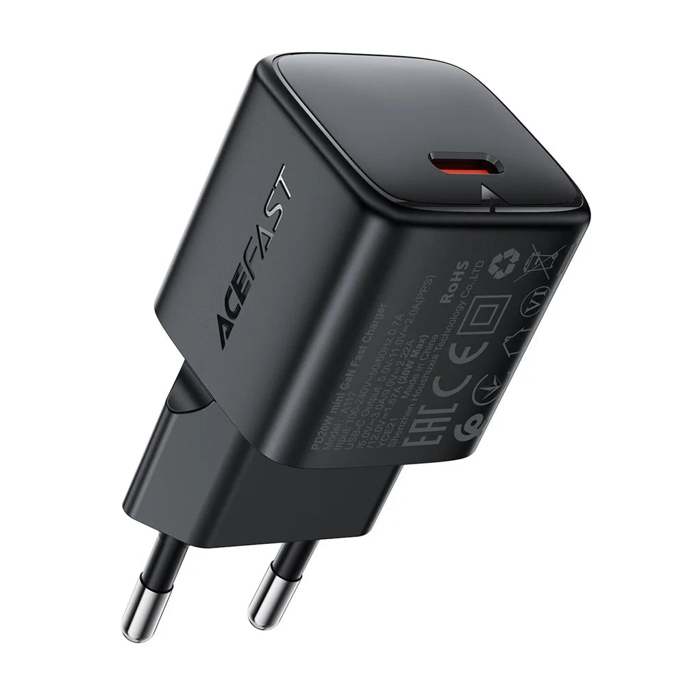 ACEFAST A117 PD 20W USB-C Fast Charger Mini GaN Power Adapter for Home / Travel Use - EU Plug - 1