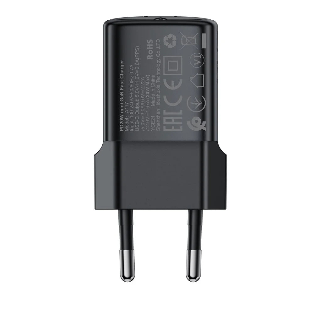 ACEFAST A117 PD 20W USB-C Fast Charger Mini GaN Power Adapter for Home / Travel Use - EU Plug - 5