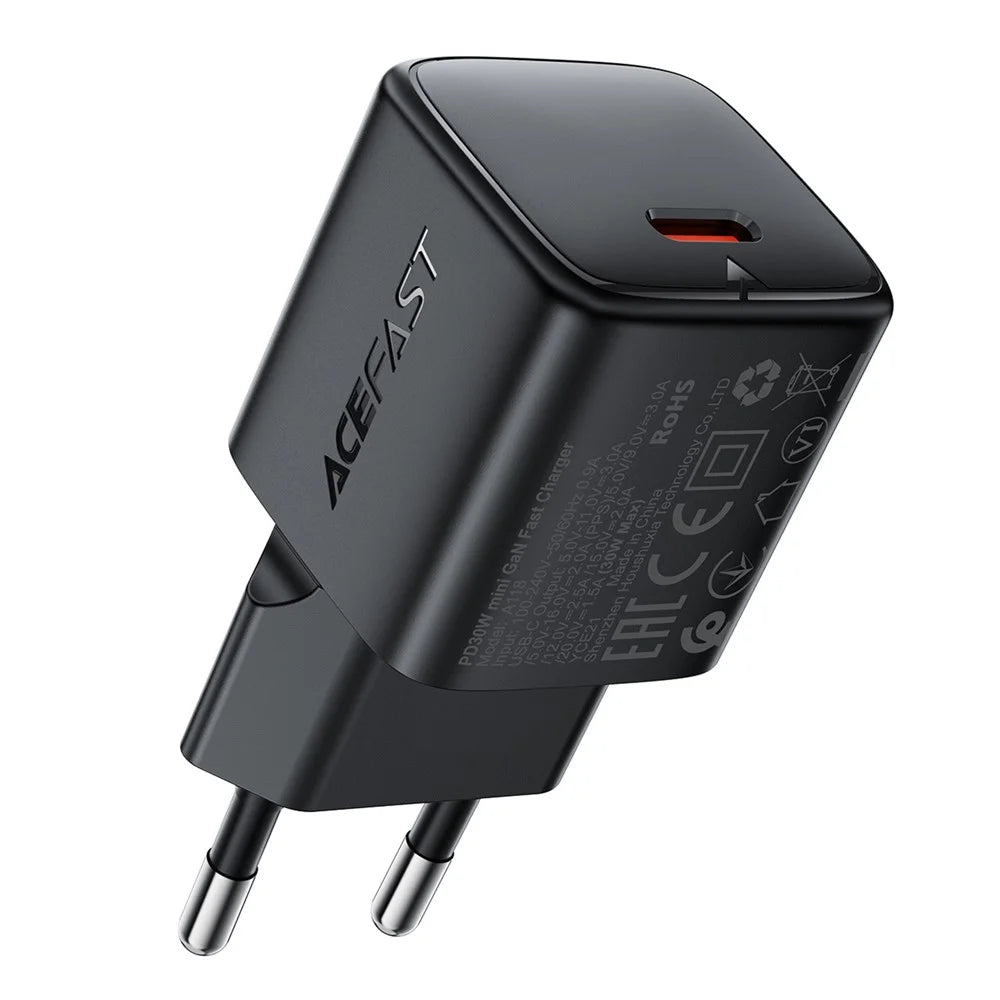 ACEFAST A118 PD 30W USB-C Fast Charger Mini GaN Power Adapter Charging Block - EU Plug - 1