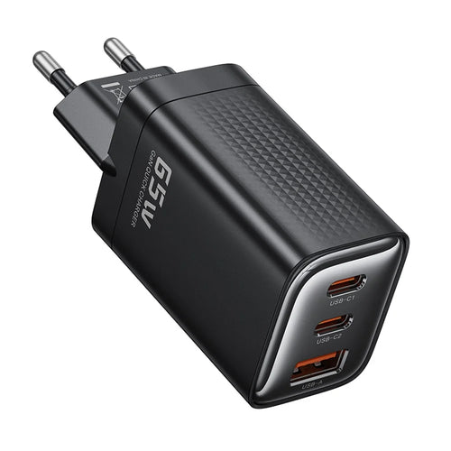 TOOCKI TCT65 65W Wall Charger 2C1A Fast Charging Multi Port USB C Power Adapter - Black  /  EU Plug - 1