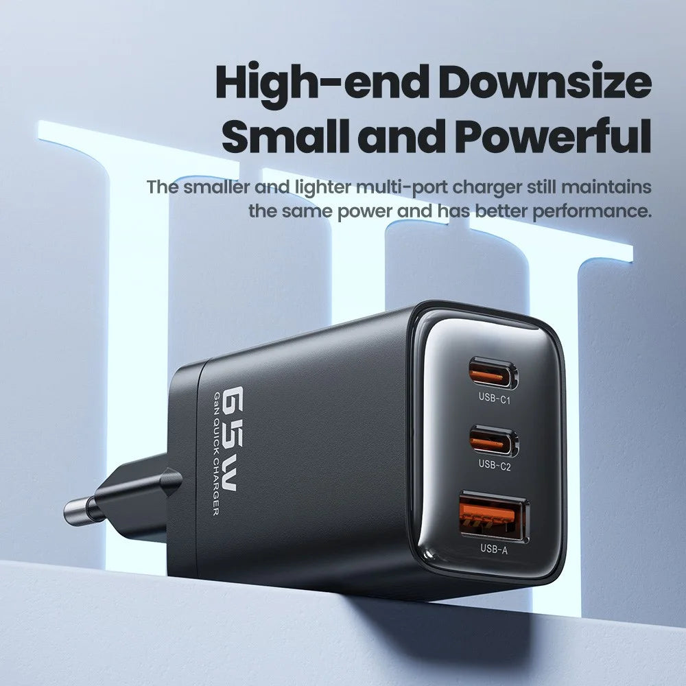 TOOCKI TCT65 65W Wall Charger 2C1A Fast Charging Multi Port USB C Power Adapter - Black  /  EU Plug - 6