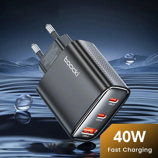 TOOCKI TCT40 40W Wall Charger 2C1A Fast Charging Multi-Port USB Power Adapter - Black  /  EU Plug - 2