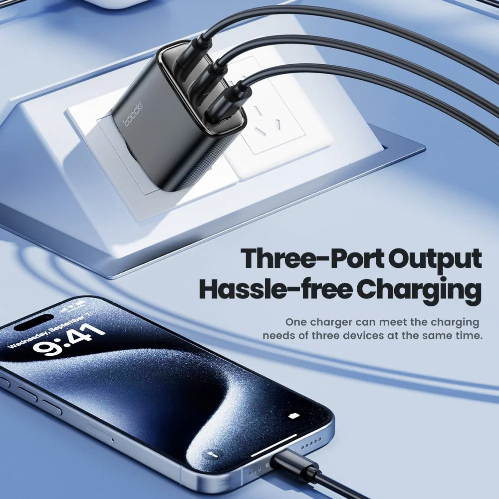 TOOCKI TCT40 40W Wall Charger 2C1A Fast Charging Multi-Port USB Power Adapter - Black  /  EU Plug - 7