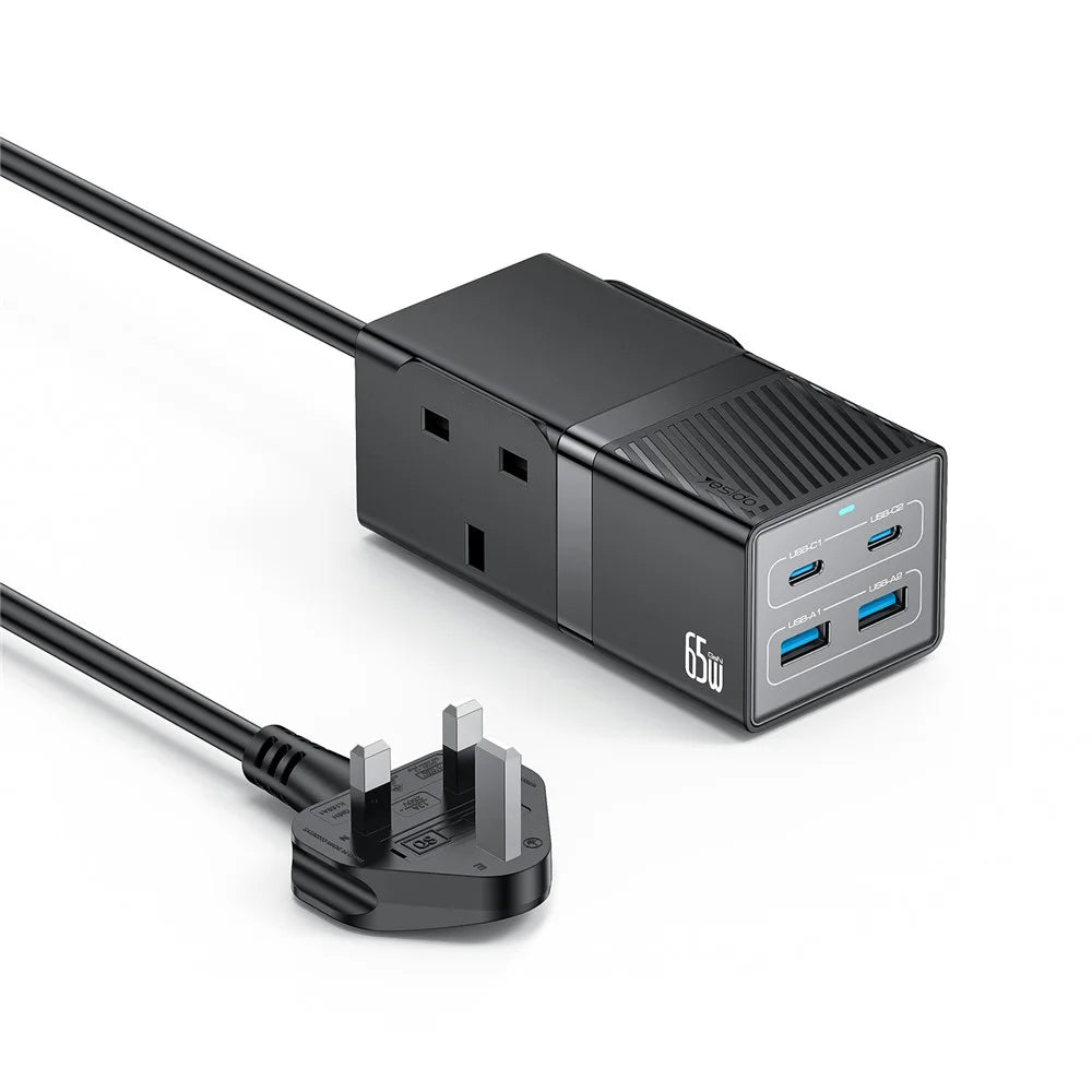 YESIDO MC38 65W GaN Power Strip USB-C USB-A Fast Charger Multi Device Charging Station - UK Plug - 1