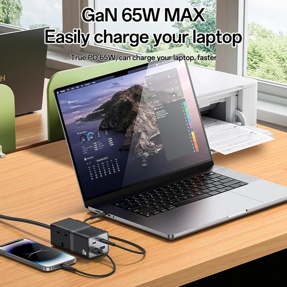 YESIDO MC38 65W GaN Power Strip USB-C USB-A Fast Charger Multi Device Charging Station - UK Plug - 5