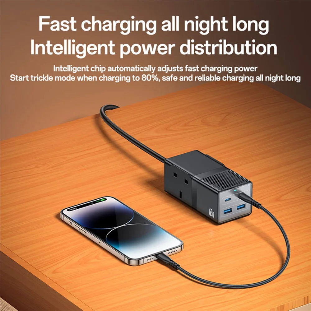 YESIDO MC38 65W GaN Power Strip USB-C USB-A Fast Charger Multi Device Charging Station - UK Plug - 6