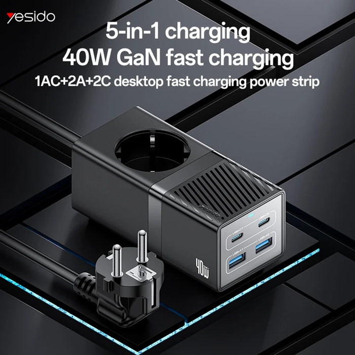 YESIDO MC35 40W GaN Power Strip USB-C USB-A Desktop Fast Charging Station - EU Plug - 2