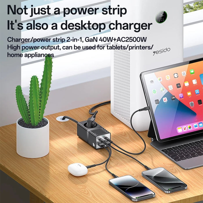 YESIDO MC35 40W GaN Power Strip USB-C USB-A Desktop Fast Charging Station - EU Plug - 3