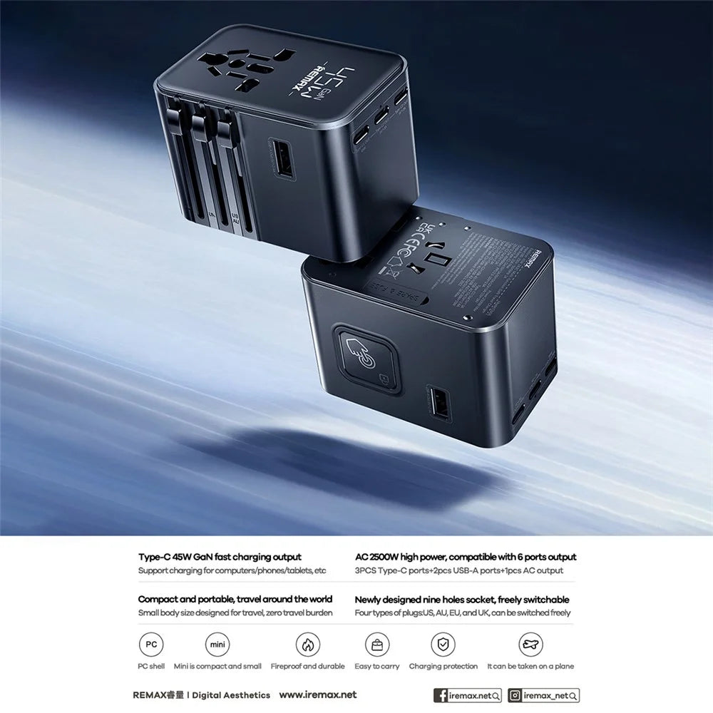 REMAX CM06 Explorer Multifunction 3 Type C + 1 USB + 1 AC 45W Fast Charging GaN Travel Wall Charger - 2
