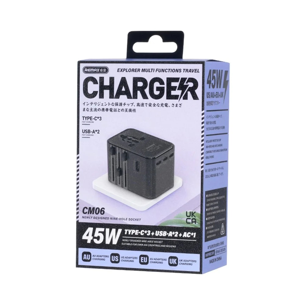 REMAX CM06 Explorer Multifunction 3 Type C + 1 USB + 1 AC 45W Fast Charging GaN Travel Wall Charger - 3