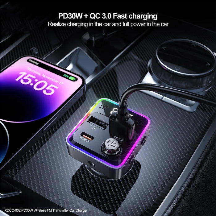 XUNDD XDCC-002 Car FM Transmitter PD 30W Type-C Dual USB Ports Charger Hands-Free Calling Adapter - 3