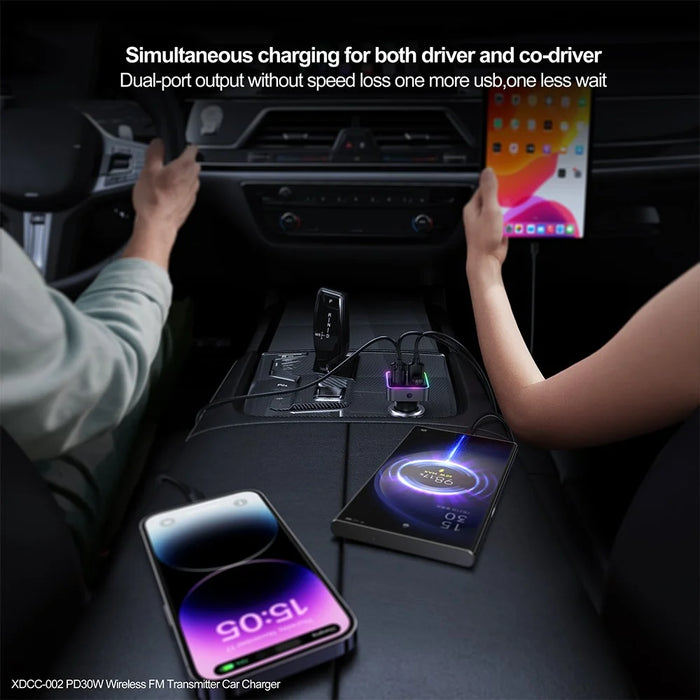 XUNDD XDCC-002 Car FM Transmitter PD 30W Type-C Dual USB Ports Charger Hands-Free Calling Adapter - 4
