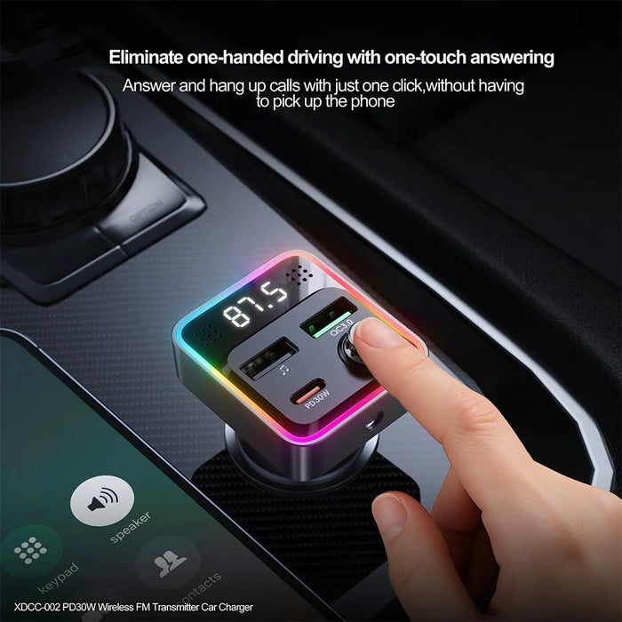 XUNDD XDCC-002 Car FM Transmitter PD 30W Type-C Dual USB Ports Charger Hands-Free Calling Adapter - 5