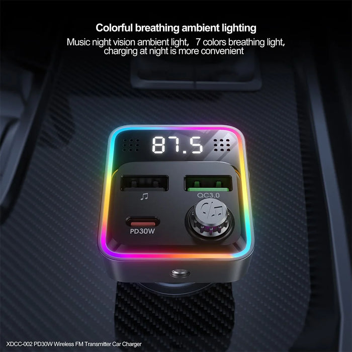 XUNDD XDCC-002 Car FM Transmitter PD 30W Type-C Dual USB Ports Charger Hands-Free Calling Adapter - 6