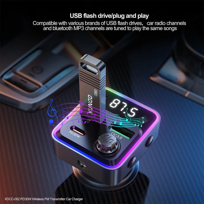 XUNDD XDCC-002 Car FM Transmitter PD 30W Type-C Dual USB Ports Charger Hands-Free Calling Adapter - 7