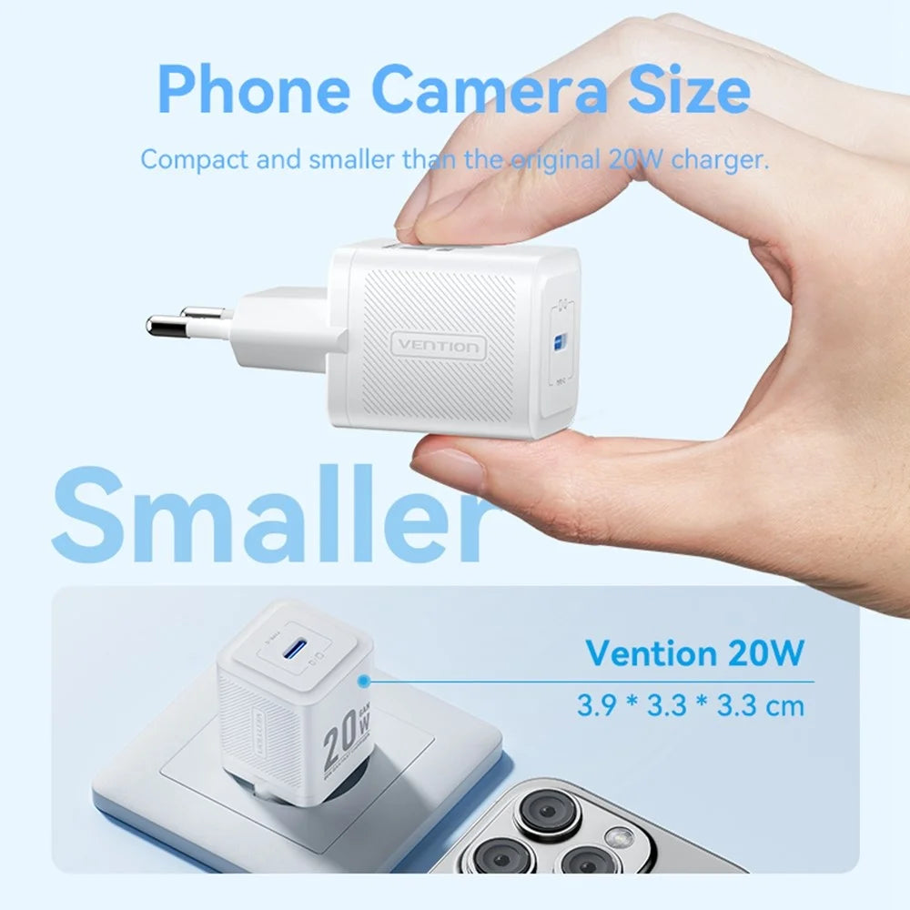 VENTION FEP Series EU Plug 20W Fast Charging GaN Wall Charger Portable USB Power Adapter - White - 7