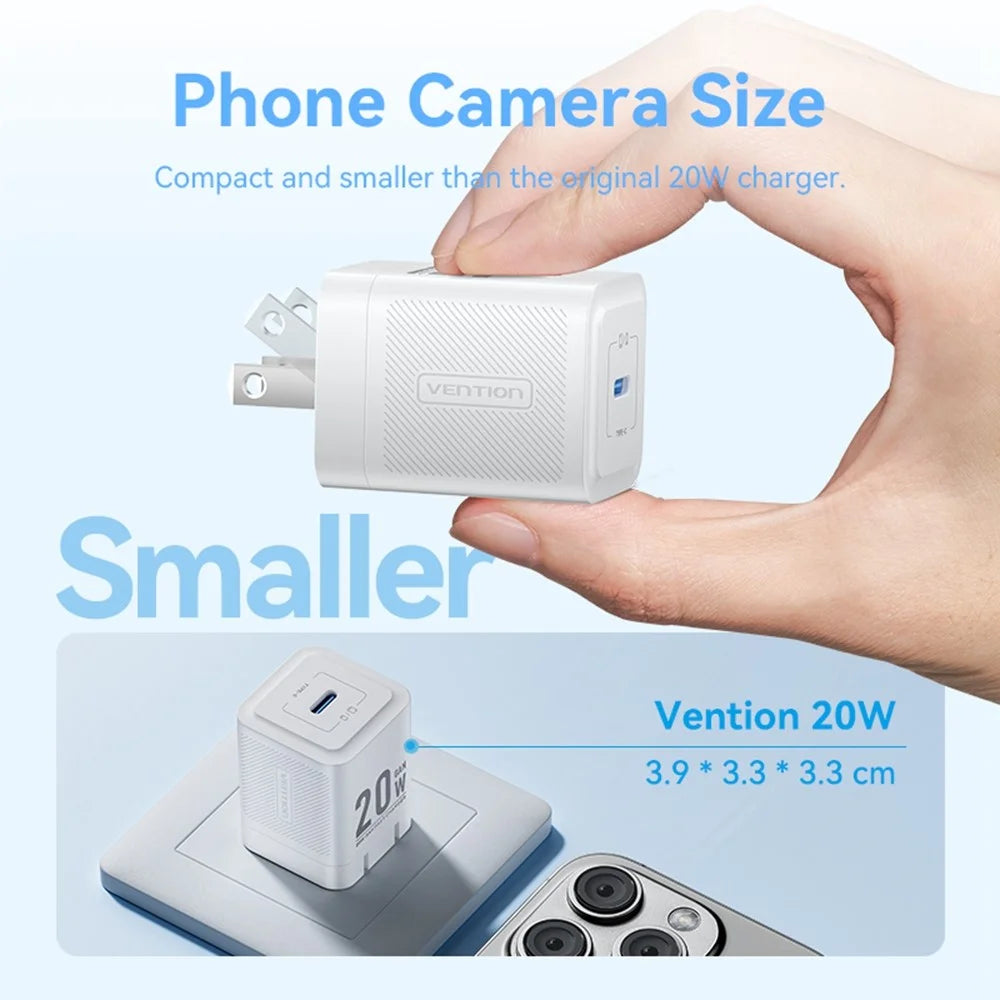 VENTION FEP Series US Plug 20W Fast Charging GaN Wall Charger Portable USB Power Adapter - White - 7
