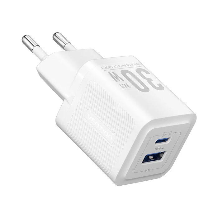 VENTION FEQ Series GaN Charger USB A + USB C Dual Ports 30W Fast Charging Adapter, EU Plug - White - 3