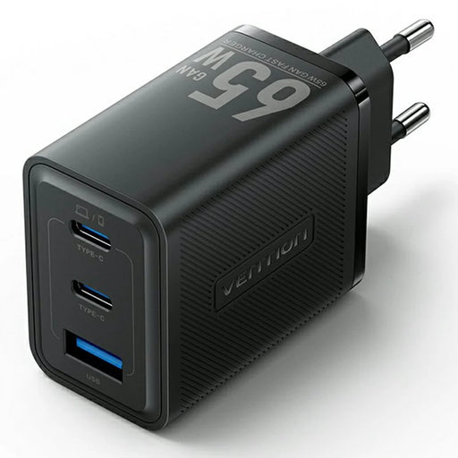 VENTION FER Series 65W Fast Charging GaN Charger USB A + 2 Type C 3 Ports Power Adapter, EU Plug - Black - 2