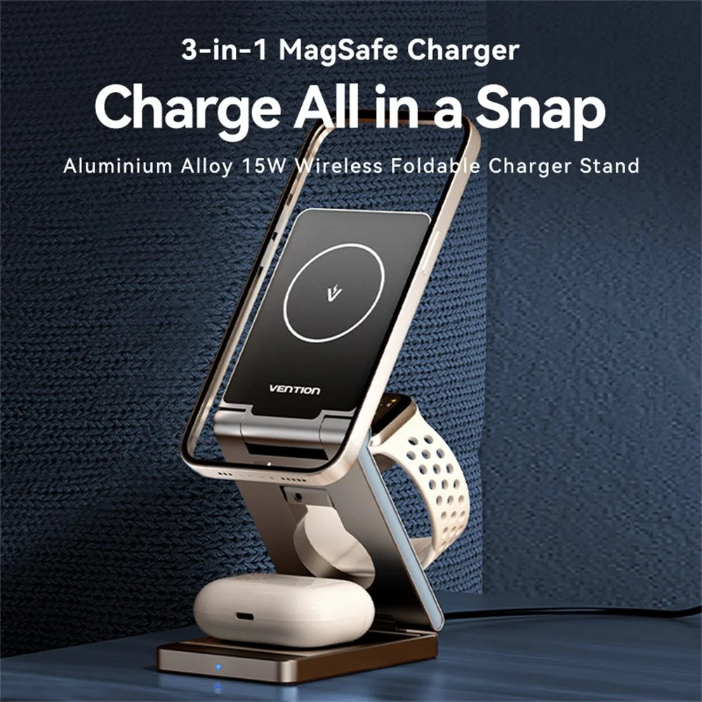 VENTION FGF Series 3 in 1 15W Fast Charger for Mobile Phone  /  Watch  /  Earphones Magnetic Wireless Charging Stand - 3